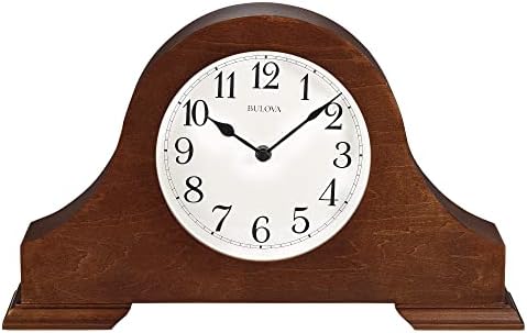 Bulova B1931 Sturbridge Brown Cherry Hardwood Tambour Shape Decorative Mantel and Table Top Clock with Cream Dial and Metal Spade Hands