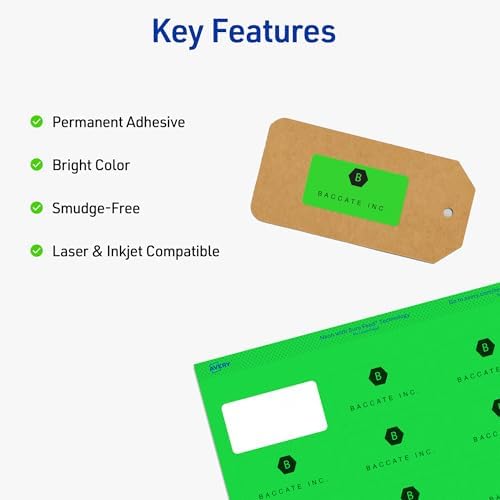 Avery Printable Address Labels with Sure Feed, 1" x 2-5/8", Neon Green, Laser & Inkjet Compatible, 750 Blank Labels per Pack, Great for Branding, Mailing, Organizing, and More (5-Pack of 5971)
