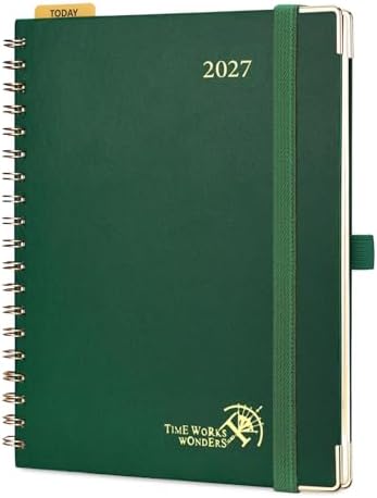 POPRUN 2027 Planner Daily Weekly and Monthly Calendar with Hourly Schedule, Monthly Tabs(Large Size 10'' x 8'' Wire-Bound Hard Cover) - Agenda 2027 (Jan.2027-Dec.2027) - Dark Green