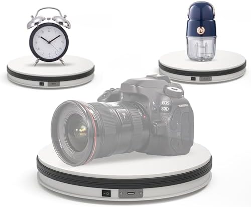YVV Motorized Rotating Display Stand White 9.8 Inch, 360° Electric Turntable Platform for Photography, 3D Scanning & Product Showcases, Jewelry, Collectibles，22 lbs Load, USB Wired Power