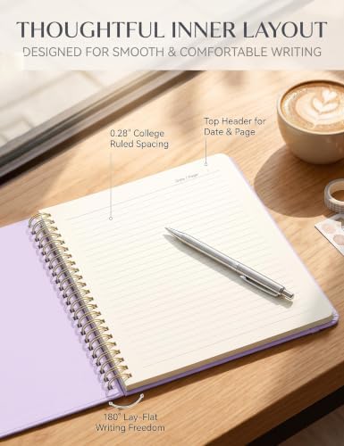 5 Pack Hardcover Spiral Notebooks, 8.3" x 6.3" Lined Journal Set, 100 GSM Bleed-Resistant Paper, 200 Pages Twin-Wire Bound Notebook with Elastic Band & Category Stickers for Office, School