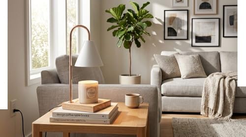 Mikasa 13.4 Inch Electric Candle Warmer with Metal Shade - White Lamp Warmer for Jar Candles, Flameless Fragrance Diffuser with 50W Halogen Bulb, Wood Base, Home Decor for Living Room and Bedroom