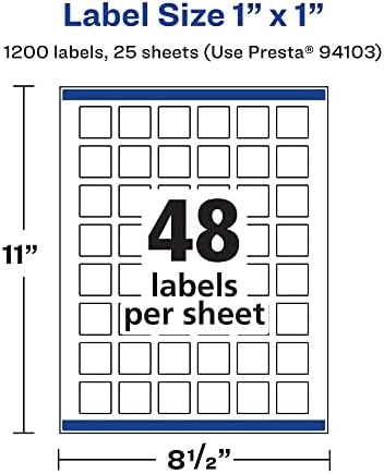 Avery® Matte White Square Labels, Sure Feed® Technology, 1" x 1", 1,200 Matte White Printable Labels