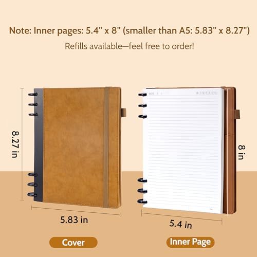 Yoment Refillable Journal Notebooks for Work, Journal for Women Men,Brown