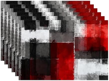 Batmerry Abstract Art Colorful Painting Linen Placemats Set of 6, Modern Art Black and Red Washable Table Mats for Kitchen Table Thickened Heat Insulation Dining Set Indoor Outdoor 12X18 in