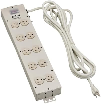 Eaton Tripp Lite Series 10 Outlet Heavy Duty Power Strip, Metal, Under Desk & Wall Mount Option, 15ft Extension Cord, On/Off Switch Cover, Industrial Garage Shop Work Bench, White (TLM1015NC)