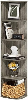 Furinno PASIR Book Shelf, 5-Tier Corner Bookshelf with Open Shelf, Standing Bookcase, 9.3 x 12 x 51.7, for Organization and Storage, for Living Room, Bedroom, Home Office, French Oak