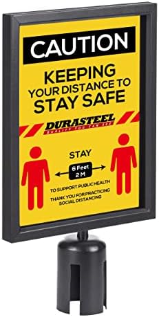 DuraSteel Portrait Display Stanchion Sign Holder - Double Sided Frame for 8.5'' x 11'' - Crowd Control & Queue Barrier With Social Distancing Warning Sign - NOT Fit with US Weigh Sentry Stanchion