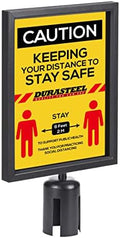 DuraSteel Portrait Display Stanchion Sign Holder - Double Sided Frame for 8.5'' x 11'' - Crowd Control & Queue Barrier With Social Distancing Warning Sign - NOT Fit with US Weigh Sentry Stanchion