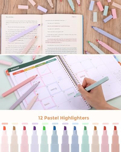 SKYDUE Cute School Supplies 44 PCS, Aesthetic Pencil Case with 12 Pastel Highlighters, 5 Black Gel Pens, 6 Color Gel Pens & Mechanical Pencils, College Essentials Students Stationary Set Purple