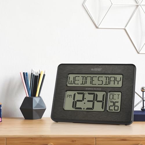 La Crosse Technology 513-1419C Atomic Digital Wall Clock with Calendar and Indoor Temperature
