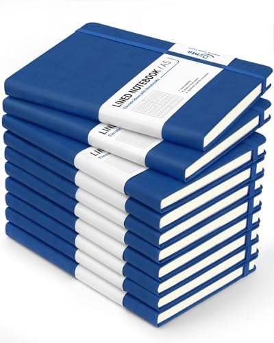 Dynta Hardcover Journal Notebooks, 10 Packs A5 Lined Journals Bulk for Writing 200 Pages/100Sheets, 8.4 x 5.8 inch, Classic Ruled Notebook for Work/Travel/College/Note Taking(Blue)