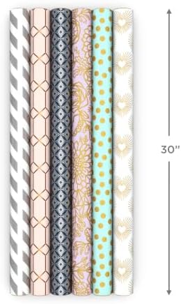Hallmark Wrapping Paper Rolls, 6 Rolls (Hearts, Dots, Flowers, Stripes)