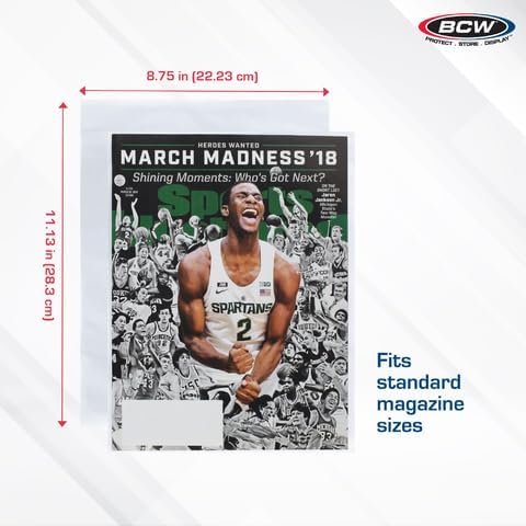 BCW Magazine Bags - 200 Count | Fits Standard 8.5 x 11 Inch Magazines | Acid-Free Polypropylene Magazine Sleeves with Fold-Over Tape Flap | Archival Plastic Magazine Protectors for Collectors