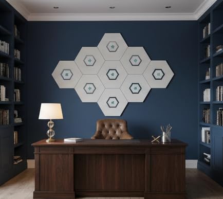 Decorative Wall Acoustic Panel. 12 x 10 x 0.4 inches with an artisan mirror design (Floral-Blue)