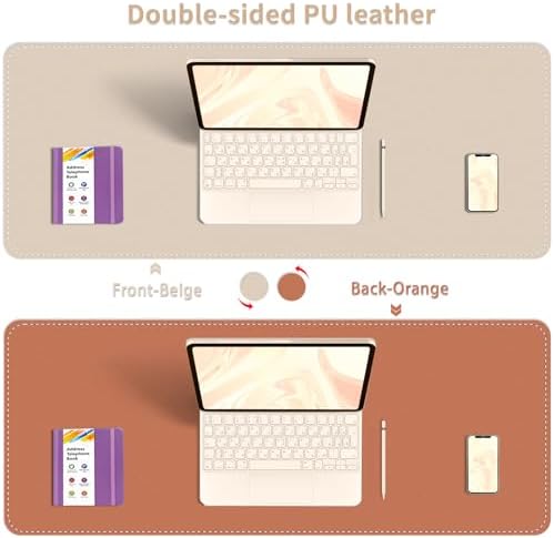 Bleswin Multifunctional Large Desk Mat, Double Sided Computer Desk pad, Extended Mouse Mat, Office Desk Protector with Waterproof PU Leather, 35.4''×16.9'', Office Home Writing Pad (Beige+Orange)