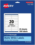 Avery® Matte White Rectangle Labels, Sure Feed® Technology, 1" x 4", 500 Matte White Printable Labels