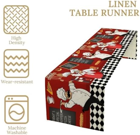 Chef Table Runner,Farmhouse Decor Burlap Table Runners for Party Wedding, Chef Decorations for The Kitchen, Chef Kitchen Decor 13x36in