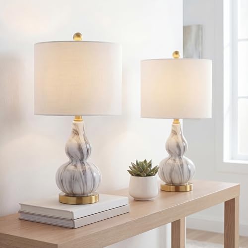 JONATHAN Y Anya Gourd Glass Table Lamp 20.5", Black/White, Set of 2