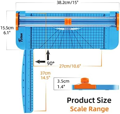 Firbon Blue A4 Paper Cutter Bundle with 5Pcs Mint Green Refill Blades, 12 Inch Paper Trimmer with Side Ruler for Scrapbooking, Craft, Coupon, Label, Cardstock