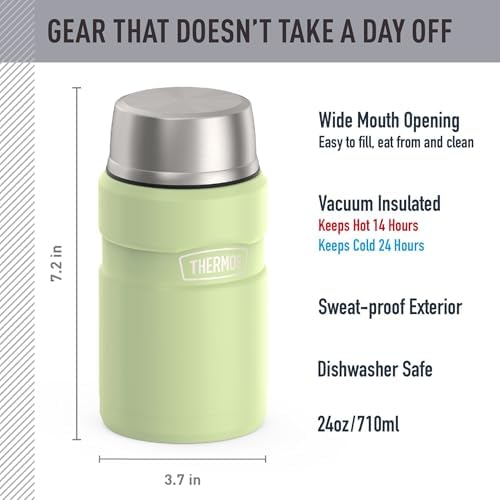 THERMOS Stainless King Food Jar with Bowl, 24oz, Matte Green