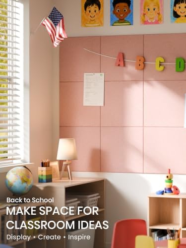 Bumusty 48"x 36" Large Felt Bulletin Board Tiles, Pink