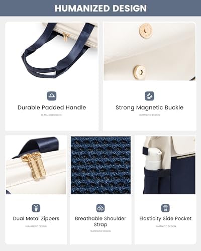 LOVEVOOK Laptop Backpack for Women, 15.6 Inch Work Laptop Bag with USB Port, Fashion Teacher Nurse Backpack Purse, Waterproof Travel Computer Backpack with Organizer Bag, 2PCS,Beige - Navy