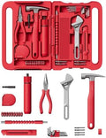 HOTO 40-Piece Tool Kit, Household Essentials Tool Set w/Smart Electric Screwdriver (LED, 3 Torque) + 14 Tools & 26 Accessories | Pro-Grade Compact Organizer for Home, Dorm Repairs, DIY (Neon Red)