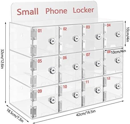 Cell Phone Cabinet,Aluminum Alloy Pocket Chart Cell Phones Storage Cabinet, Cell Phone Locker,Wall-Mounted with a Locked,for Classroom, Office, Gym (12-Grid)