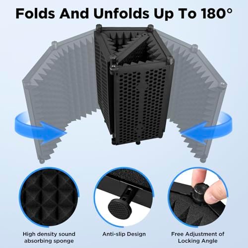 LZSIG Microphone Isolation Shield, Foldable Mic Shield with Triple Soundproof, Reflection Filter with 3/8" and 5/8" Threaded for Recording Studio, Podcasts, Singing, and Broadcasting - XL(30"x12.9")