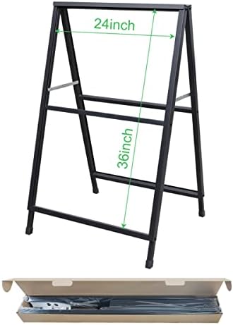 Heavy Duty Slide-in Folding Sandwich Board A-Frame Sidewalk Sign 24x36 Inch Black Coated Steel Metal Double-Sided Pavement Sign (Frame only)