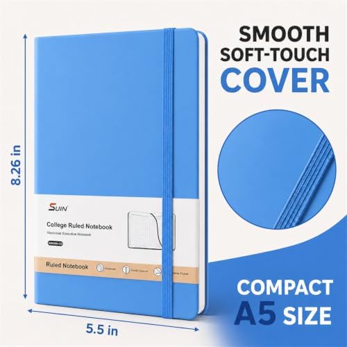SUIN 6 Pack A5 Hardcover Lined Journal Notebooks, 200 Pages, Light Blue