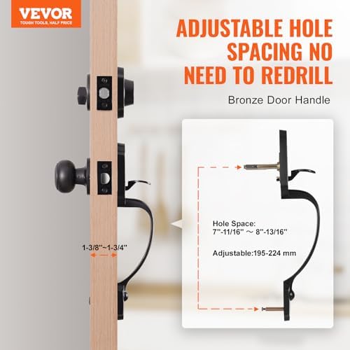 VEVOR Front Door Handle and Deadbolt Set, Front Door Lock Set with Interior Knob, Adjustable Hole Spacing Single Cylinder Handleset, for Right and Left Handed Entrance, Brushed Oil Rubbed Bronze