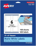 Avery TrueBlock Matte White Square Labels, Sure Feed Technology, 3" x 3", 600 Matte White Labels, Print-to-The-Edge, Laser/Inkjet Printable, Great for Packaging and Product Merchandising