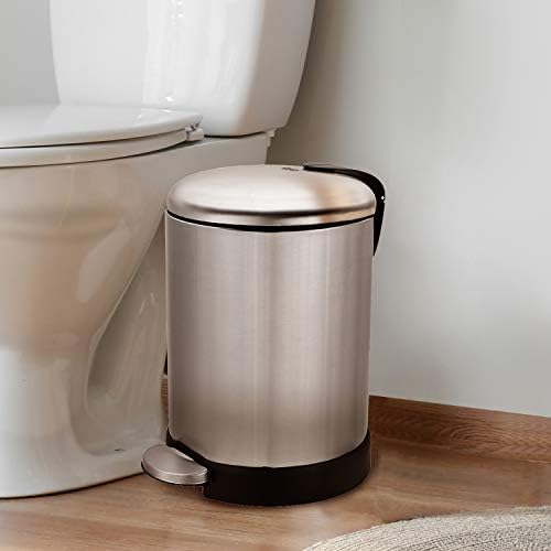 Glad Small Trash Can, 1.2 Gallon | Round Stainless Steel Garbage Bin with Soft Close Lid & Step Foot Pedal | Metal Waste Basket with Removable Inner Bucket, Stainless, 8 x 9.5 x 12 inches
