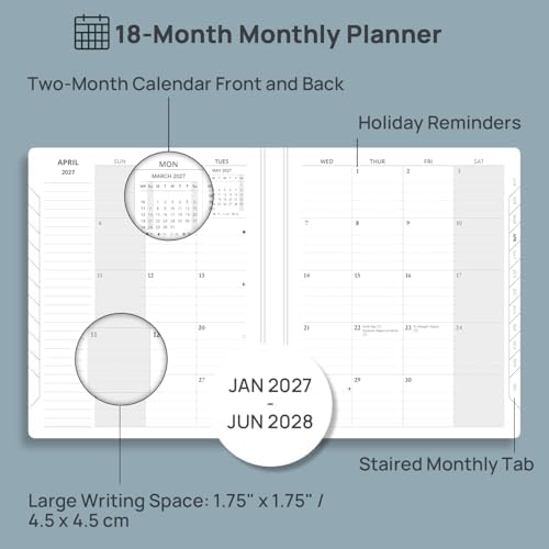 POPRUN Monthly Planner 2027-2028, Large-8" x 10", 18-Month Calendar Book