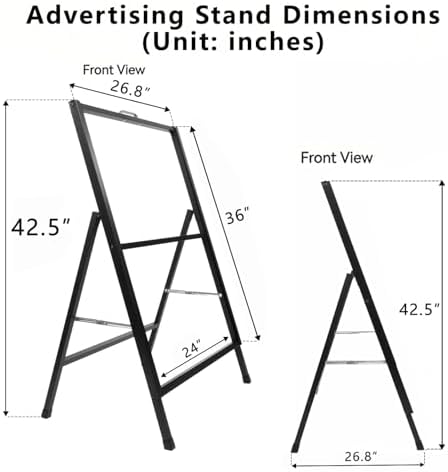 24x36 Sidewalk Sign Single Sided - Heavy Duty L-Frame Metal Poster Stand with Slide-in Design, Angled Outdoor Floor Display Signboard Holder for Business Store and Lobby, Black Frame Only