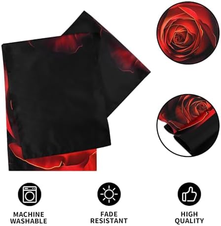 ALAZA Double-Sided Red Rose Flower on Black Table Runner 18x72 Inches Long,Table Cloth Runner for Wedding Birthday Party Kitchen Dining Home Everyday Decor