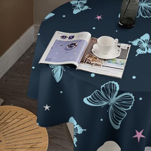 Blue Butterfly Tablecloth, Cartoon Colorful Butterfly Pink Starry Sky Star Print Tablecloth for Camping Indoor Outdoor Decor, 36x36in