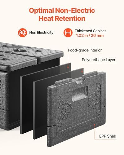 VEVOR Collapsible Insulated Food Warmer, 40 Qt Non-Electrical Thermal Carrier, Lightweight and High-Rigidity EPP Hot Box, for Delivery, Transport, Catering BBQ Event, Keeps Warm/Cold 4 Hours (Gray)