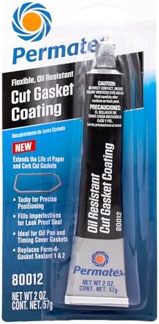 Permatex 80012 Black Cut Gasket Coating, Flexible, Oil-Resistant Silicone Sealant for Paper, Cork & Rubber Gaskets, Extends Gasket Life, Fills Scars, Tack-Free in 1 Hr, 2 Oz.