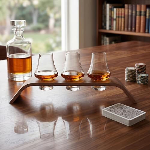 Final Touch Whiskey Flight Set with 3 Tasting Glasses & Modern Wood Stand