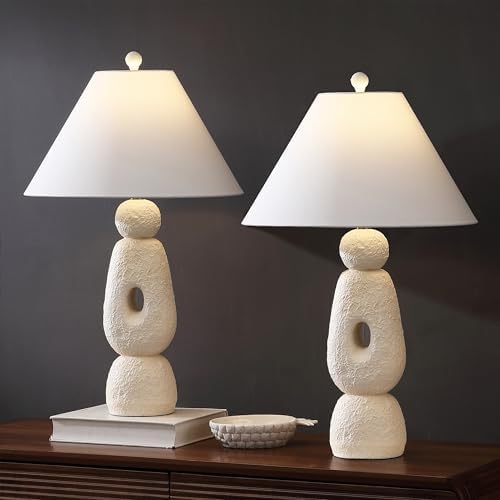JONATHAN Y Henge 28" Modern Organic Table Lamp, Antique White, Set of 2