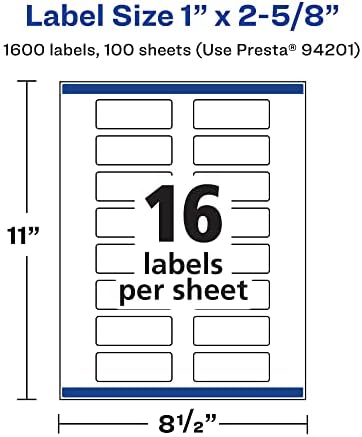 Avery® Printable Durable White Rectangle Labels, Sure Feed® Technology, 1" x 2-5/8", Print-to-the-Edge, Waterproof Labels, Laser & Pigment-Based Inkjet Compatible, 1600 Total