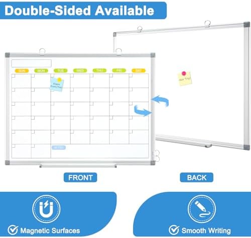 Dry Erase Calendar Whiteboard for Wall, 24" x 18" Monthly White Board