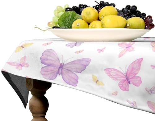 Pink Butterfly Tablecloth, Colorful Watercolor Purple Butterfly Table Cover for Home Kitchen Dining Room Indoor Outdoor Picnic Holiday Party Decor 60x110in