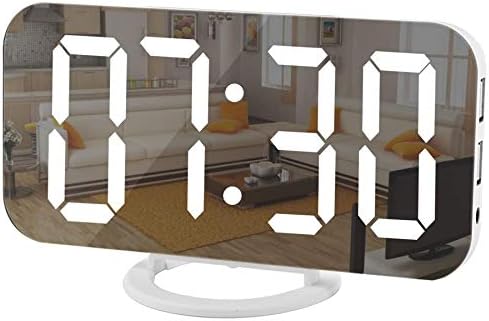 SZELAM Digital Clock Large Display, LED Electric Alarm Clocks Mirror Surface for Makeup with Diming Mode, 3 Levels Brightness, Dual USB Ports Modern Decoration for Home Bedroom Decor-White (001)