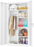 Greenvelly Metal Storage Cabinet with 2 Doors, White 72” Steel Storage Wardrobe Cabinet, Employees Locker Closet Clothing Coat Steel Wardrobe Cabinet with Hanging Rod for Garage, Gym, Home Office