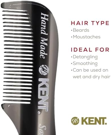 Kent A 81T Bundle X-Small Gentleman's Beard and Mustache Pocket Comb, Fine Toothed Pocket Size for Facial Hair Grooming and Styling. Saw-cut of Cellulose Acetate, Hand Polished. Hand-Made in England