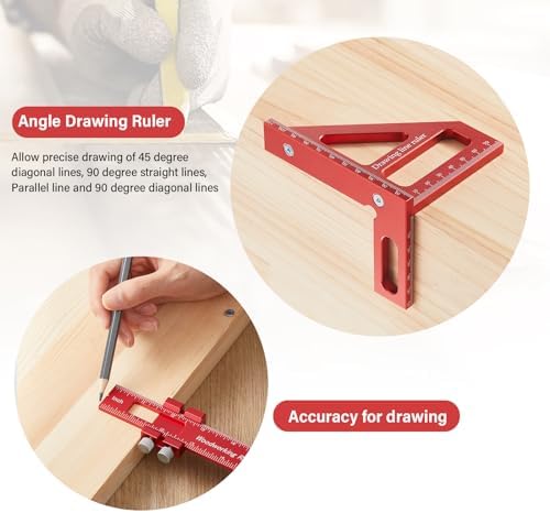 4 Pcs Woodworking Ruler, Metal Precision Pocket Rulers 12, 8, 6 Inch with 3D Multi Angle Measuring Ruler 45/90 Degree for Precision Measuring Marking Inch and Metric